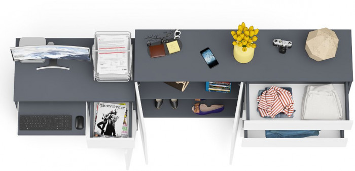 Мори Стол компьютерный МС-1 правый + Комод МК1600.1, цвет графит/белый, ШхГхВ 250,4х50х94 см., выдвижной ящик справа, НЕ универсальная сборка