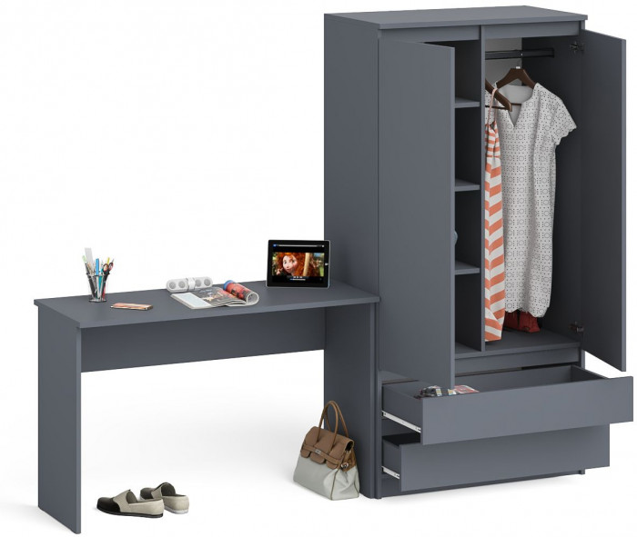 Мори Стол письменный МСП1200.1 + Шкаф МШ900.1, цвет графит, ШхГхВ 210,8х50,4х179,6 см., универсальная сборка
