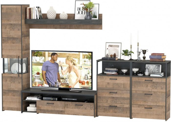 Трувор Гостиная 101, цвет дуб гранж песочный/интра, ШхГхВ 326,6х45,4х210 см., универсальная сборка