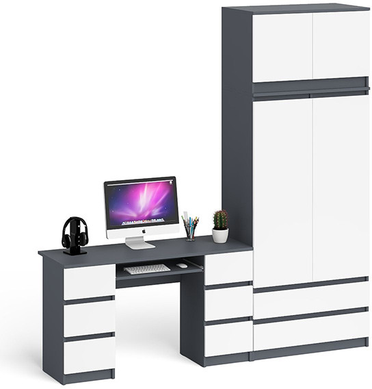 Мори Стол компьютерный МС-2 + Шкаф МШ900.1 + Антресоль МА900.1, цвет графит/белый, ШхГхВ 225,8х50,4х234,2 см., универсальная сборка