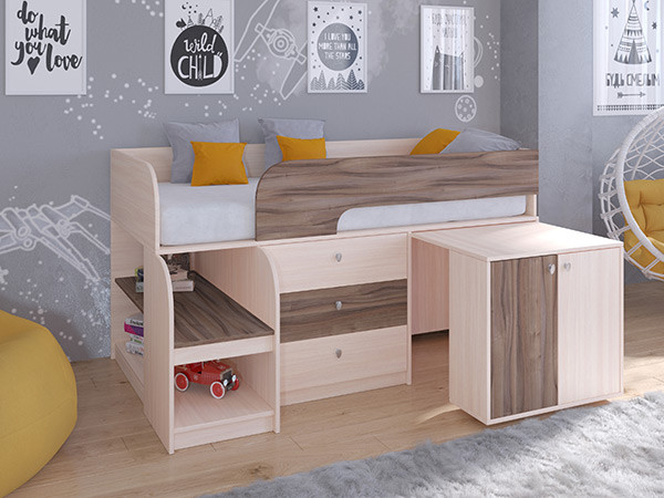 Кровать чердак Астра 9 V7 Дуб молочный/Орех