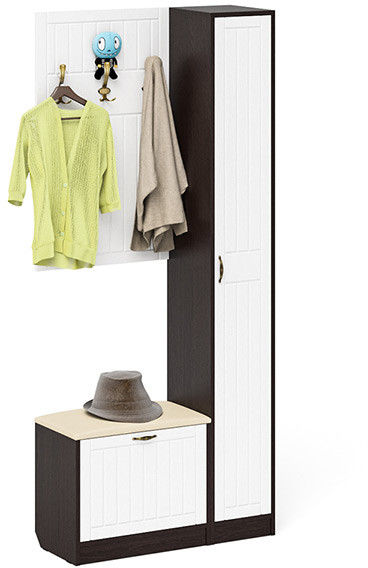 Прихожая П-6 Компоновка № 21, цвет венге/фасады МДФ белое дерево фрезеровка прованс, ШхГхВ 90х35х210 см., универсальная сборка