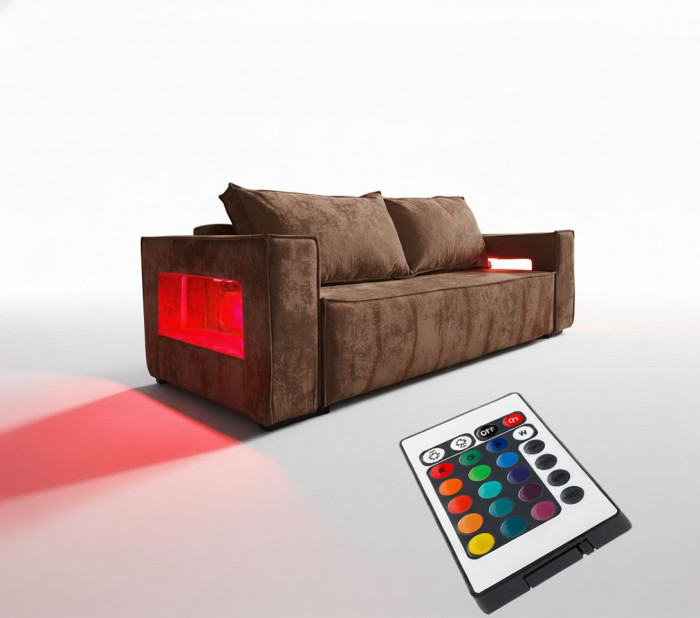 Диван-еврокнижка Лофт Люкс Плюш с подсветкой, 140х195, коричневый