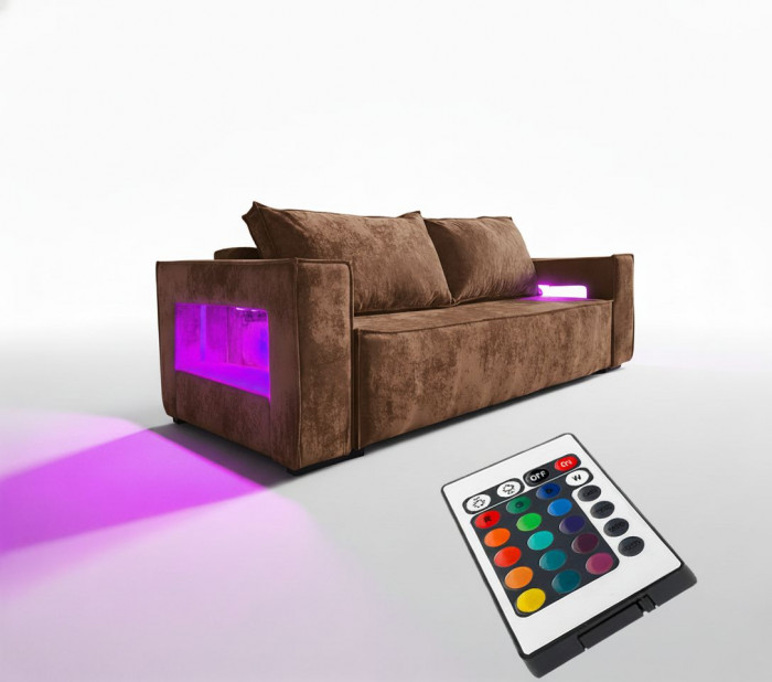 Диван-еврокнижка Лофт Люкс Плюш с подсветкой, 140х195, коричневый