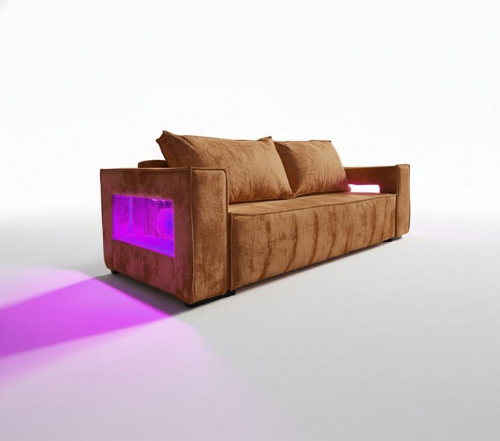 Диван-еврокнижка Лофт Люкс Плюш с подсветкой, 140х195, коричневый