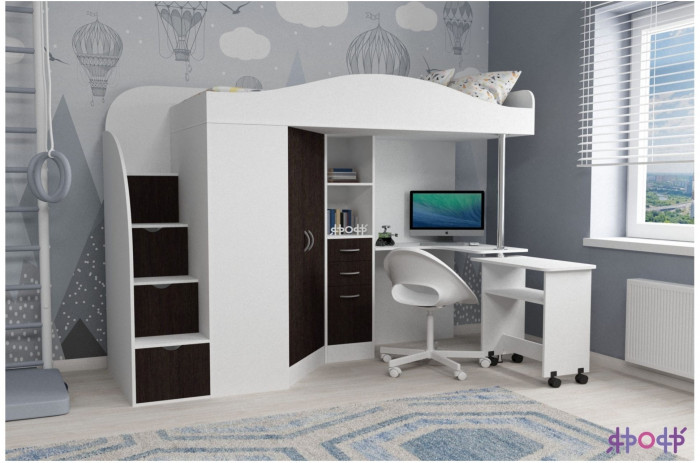 Кровать-чердак Юниор 4 (Белое дерево/Венге)