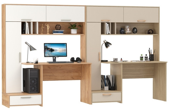 Два Стола письменных Лайт 03.243Н, цвет дуб крафт золотой/белый премиум/плэйн/сатин, ШхГхВ 300,4х57,3х179,9 см., НЕ универсальная сборка