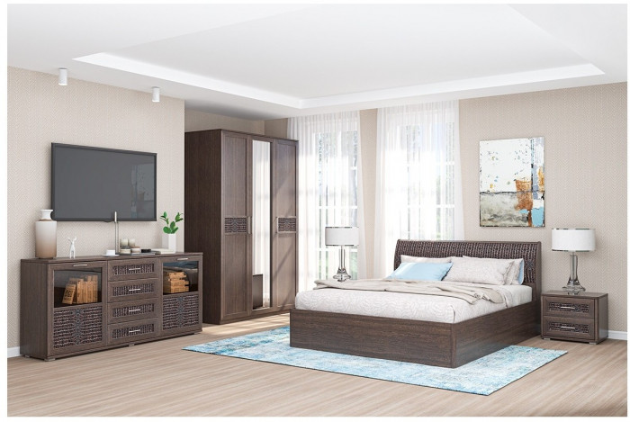 Модульная спальня Кэт-4 (композиция 2) (Венге / Caiman коричневый)