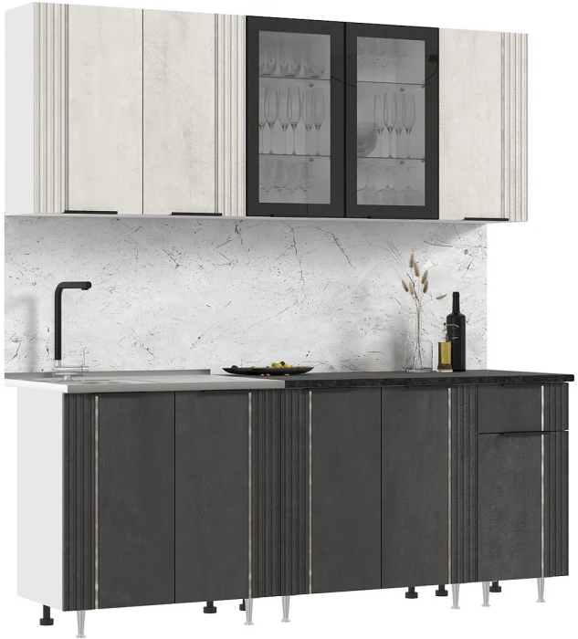 Кухня Виктория 2,0м Камень светлый/камень темный/белый