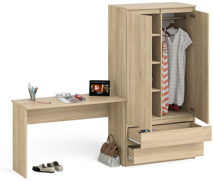 Мори Стол письменный МСП1200.1 + Шкаф МШ900.1, цвет дуб сонома, ШхГхВ 210,8х50,4х179,6 см., универсальная сборка