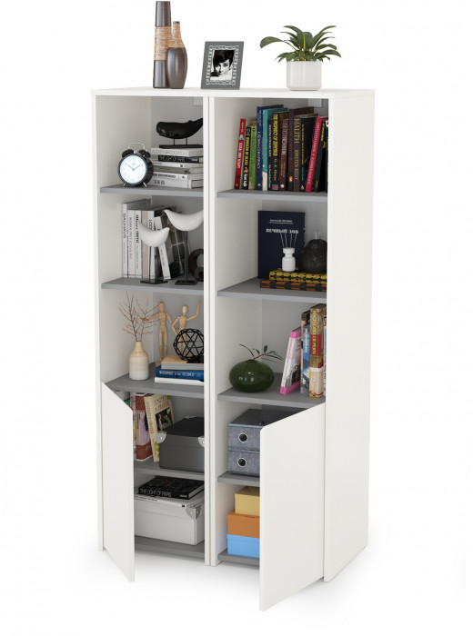 Торонто 13.13 Шкаф комбинированный + 13.13 Шкаф комбинированный, цвет белый шагрень/стальной серый, ШхГхВ 80х40,3х149,7 см., универсальная сборка