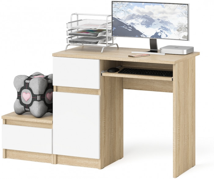 Мори Стол компьютерный МС-1 левый + Тумба ТМП400.1, цвет дуб сонома/белый, ШхГхВ 130,4х50х76,6 см., выдвижной ящик слева, НЕ универсальная сборка