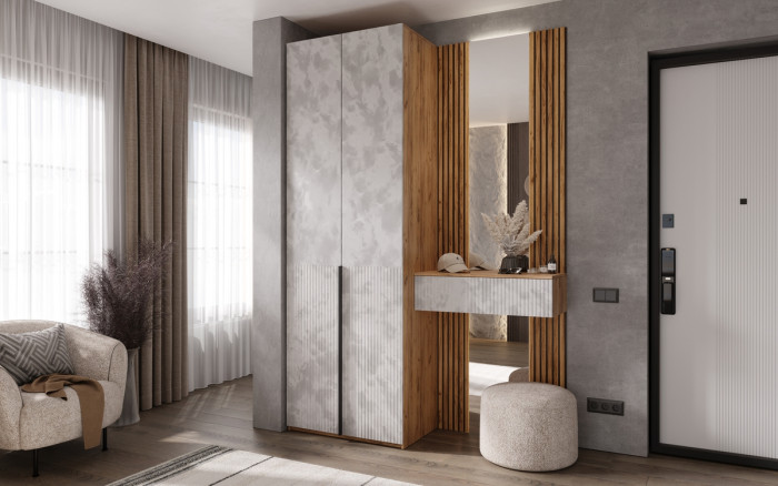 Тумба с зеркалом и шкафом 2-х ств Марвэл, Крафт золотой/Мальта