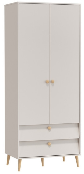 Афина Спальня 4-75901М1к.с. Шкаф 2-х дверный с двумя ящиками, цвет кашемир серый, ШхГхВ 90,3х56,3х220 см., цвет ножек: тик