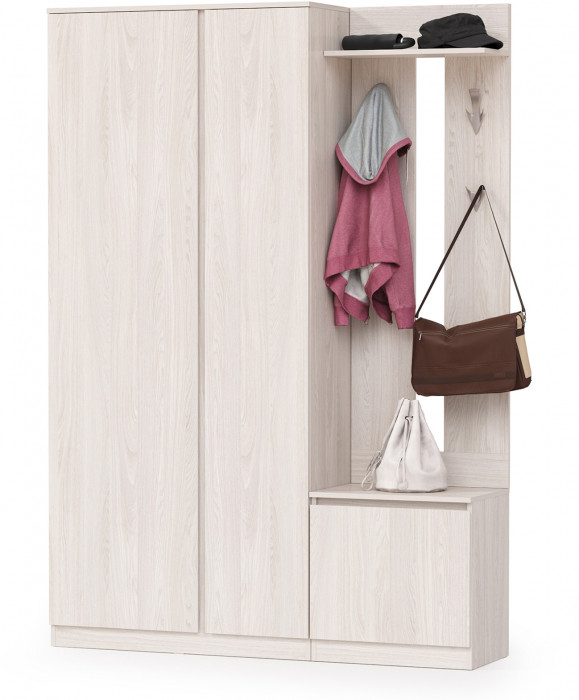 КР100 Ника прихожая № 05, цвет ясень анкор светлый, ШхГхВ 145,6х38,3х207,9 см., универсальная сборка
