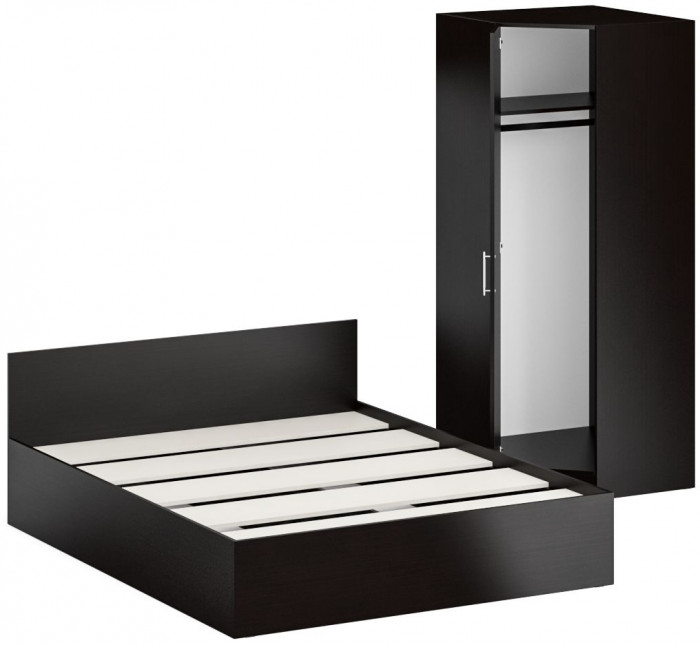 Кровать 1600 + Шкаф угловой Стандарт, цвет венге, ШхГхВ 163,5х203,5х70 + 81,2х81,2х200см., сп.м. 1600х2000 мм., без матраса, основание есть