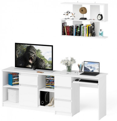 Мори Стол компьютерный МС-6 левый + Тумба МТВ1204.1 + Полка 900, цвет белый, ШхГхВ 210,4х50х209,6 см., НЕ универсальная сборка