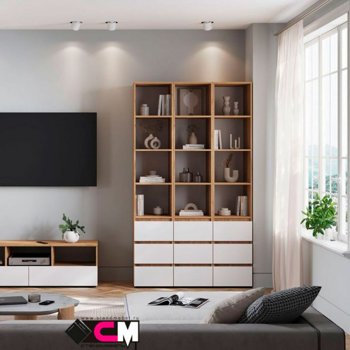 Хелен ПН 02 Пенал открытый (0,400х2,100х0,460) белый/дуб крафт золото