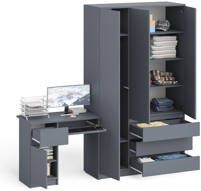 Мори Стол компьютерный МС-1 левый + Шкаф МШ1200.1, цвет графит, ШхГхВ 210,4х50,4х209,6 см., выдвижной ящик слева, НЕ универсальная сборка