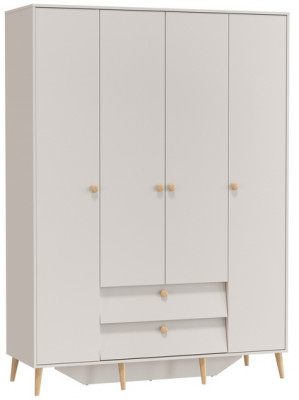 Афина Спальня 4-75930М1к.с. Шкаф 4-х дверный с двумя ящиками, цвет кашемир серый, ШхГхВ 160х56,3х220 см., цвет ножек: тик