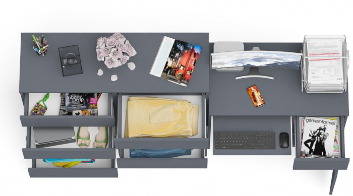 Мори Стол компьютерный МС-1 правый + Комод МК1200.8, цвет графит, ШхГхВ 210,4х50х94 см., выдвижной ящик справа, НЕ универсальная сборка