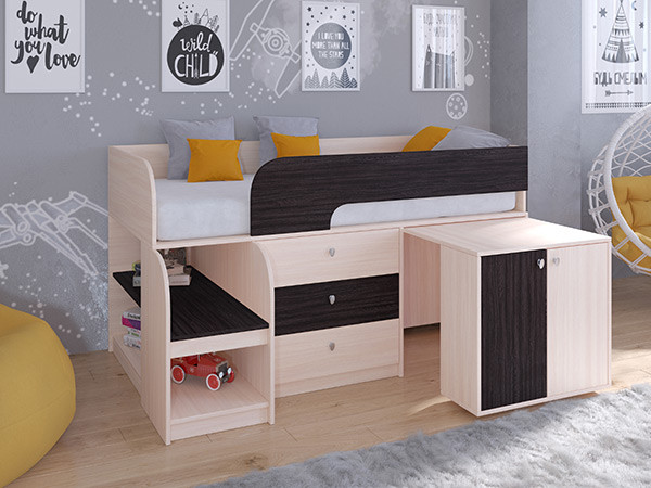 Кровать чердак Астра 9 V7 Дуб молочный/Венге