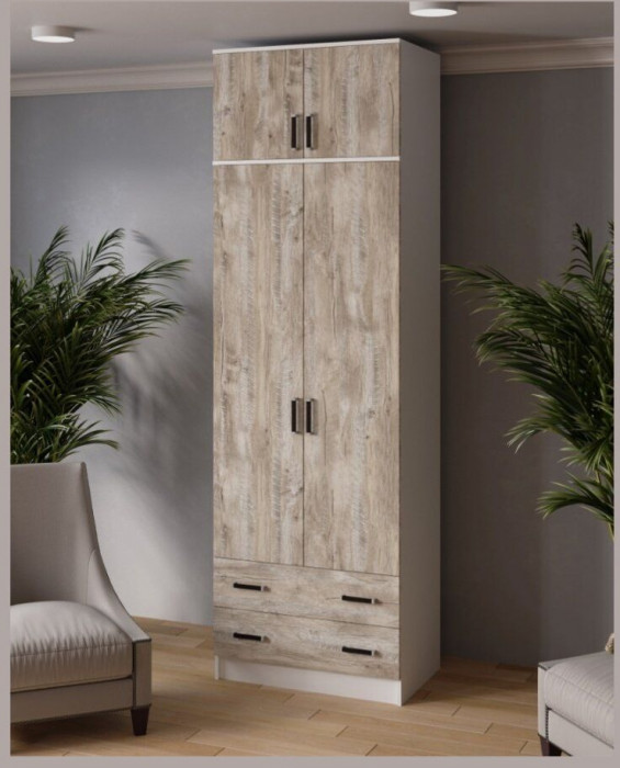 Шкаф комбинированный Лагуна с антресолью 800 белый/дуб юкон