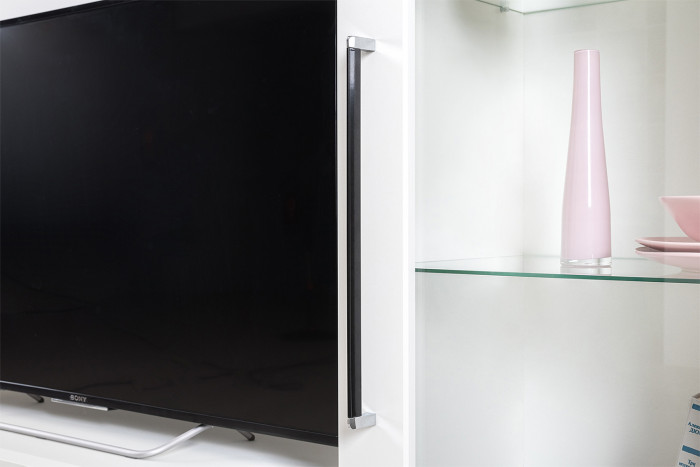 Валенсия Гостиная № 067, цвет ЛДСП белый шагрень/МДФ белый шагрень, ШхГхВ 327,2х38,3х225,2 см., ниша для ТВ 133х38х117 см., универсальная сборка