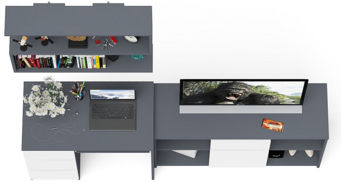 Мори Стол компьютерный МС-6 левый + Тумба МТВ1204.1 + Полка 900, цвет графит/белый, ШхГхВ 210,4х50х209,6 см., НЕ универсальная сборка