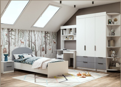 Модульная детская Лавис, композиция 2, Белый/Белый софт / Серый эмалит