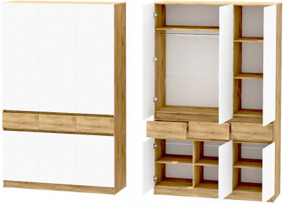 Иннэс-10 Шкаф 3-х створчатый, Дуб Крафт Золотой\Белый глянец