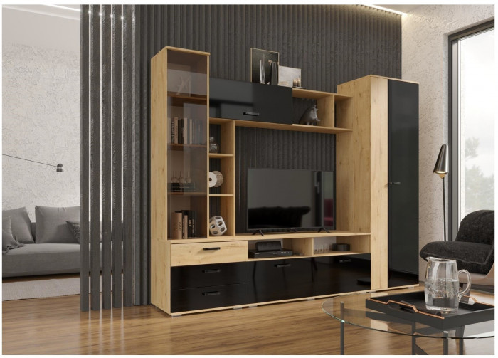 Гостиная Крокус, вотан/черный глянец