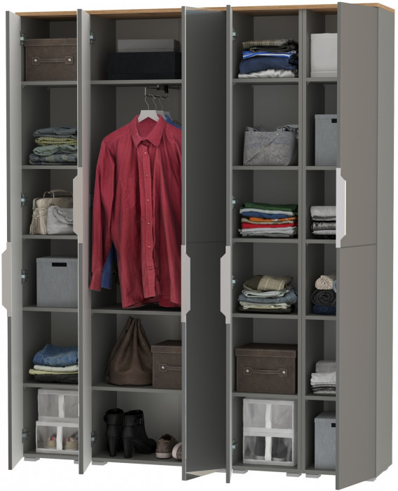 Октава Набор шкафов 02, цвет серый графит/дуб крафт золотой/фасады МДФ серый графит, ШхГхВ 161х35,3х197,6 см., универсальная сборка