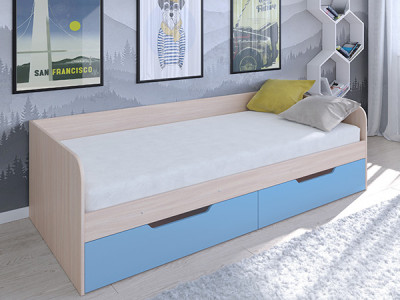 Кровать Астра одноярусная Дуб молочный/Голубой