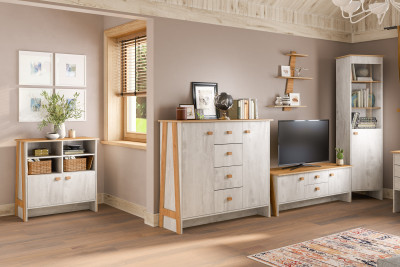 Модульная гостиная "Скандинавия", набор 2 - Бетон пайн светлый/Дуб наварра