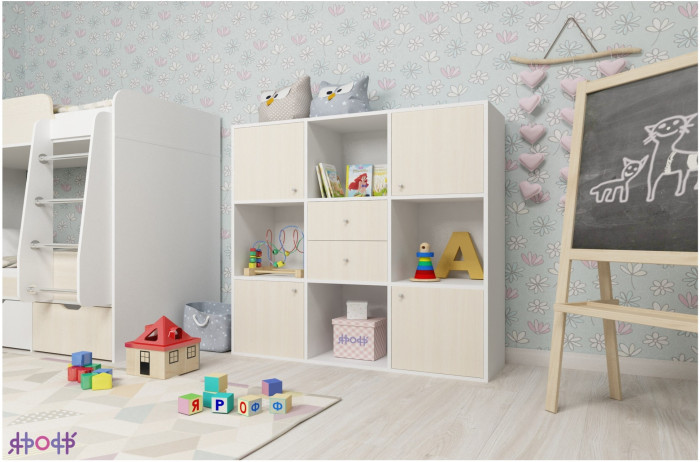 Стеллаж Джери (Белое дерево/Дуб молочный)