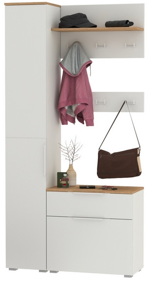 Октава Прихожая 16, цвет белый шагрень/дуб крафт золотой/фасады МДФ белый шагрень, ШхГхВ 97,1х35,4х197,6 см., универсальная сборка