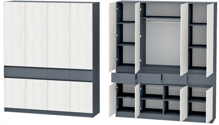 Иннэс-10 Шкаф 4-х створчатый, Графит\Ясень Анкор Св.