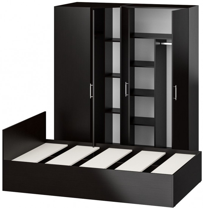 Спальня Стандарт 2-1200, цвет венге, ШхГхВ 123,5х203,5х70 + 171,2х81,2х200 см., сп.м. 1200х2000 мм., без матраса, основание есть