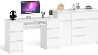 Мори Стол компьютерный МС-2 + Комод МК1200.4, цвет белый, ШхГхВ 255,8х50х94 см., универсальная сборка