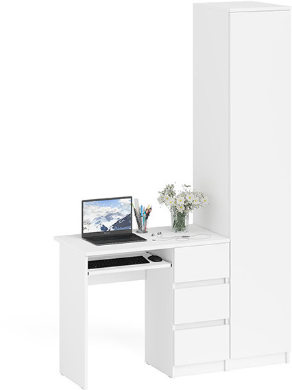Мори Стол компьютерный МС-6 правый + Пенал МШ400.1, цвет белый, ШхГхВ 130,4х50,4х209,6 см., выдвижные ящики справа, НЕ универсальная сборка