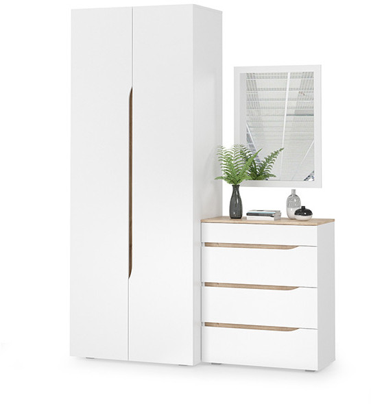 Муссон 13.198 Шкаф двухстворчатый + 13.97 Комод + Зеркало СВК, цвет белый/дуб эндгрейн элегантный, ШхГхВ 164,6х52,3х229,8 см., НЕ универсальная сборка