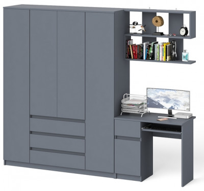 Мори Стол компьютерный МС-1 левый + Шкаф МШ1600.1 + Полка 900, цвет графит, ШхГхВ 250,4х50,4х209,6 см., НЕ универсальная сборка