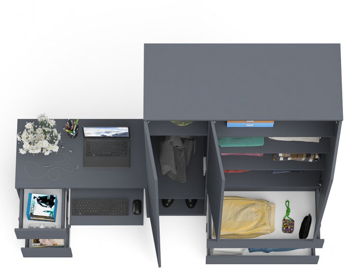 Мори Стол компьютерный МС-6 левый + Шкаф МШ1200.1, цвет графит, ШхГхВ 210,4х50,4х209,6 см., выдвижные ящики слева, НЕ универсальная сборка