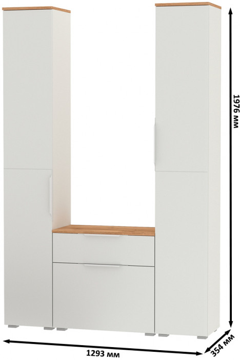 Октава Прихожая 17, цвет белый шагрень/дуб крафт золотой/фасады МДФ белый шагрень, ШхГхВ 129,3х35,4х197,6 см., универсальная сборка