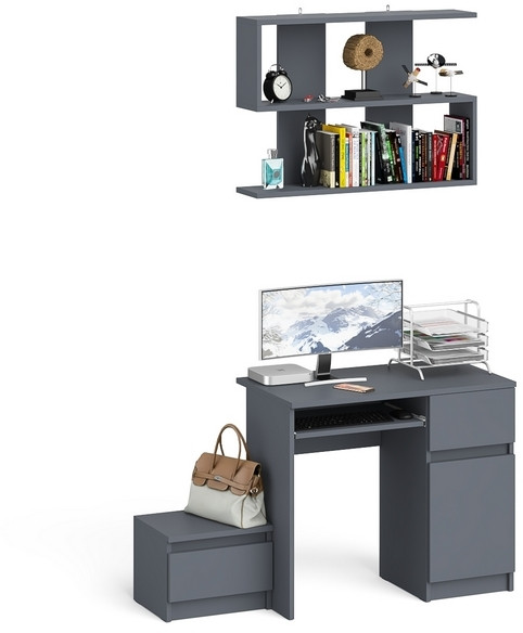 Мори Стол компьютерный МС-1 правый + Тумба ТМП400.1 + Полка 900, цвет графит, ШхГхВ 130,4х50х209,6 см., НЕ универсальная сборка