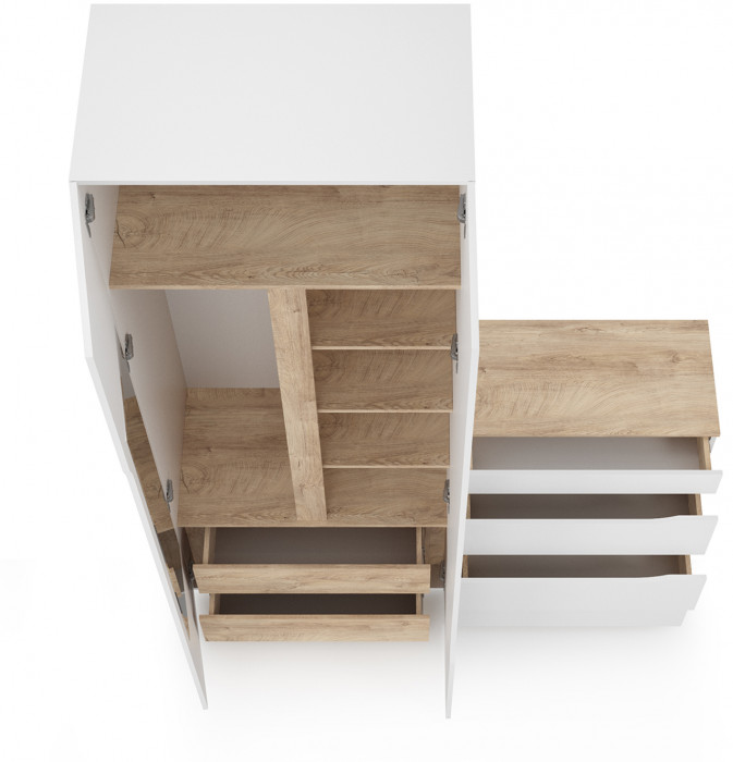 Муссон 13.198 Шкаф двухстворчатый + 13.97 Комод, цвет белый/дуб эндгрейн элегантный, ШхГхВ 164,6х52,3х229,8 см., НЕ универсальная сборка