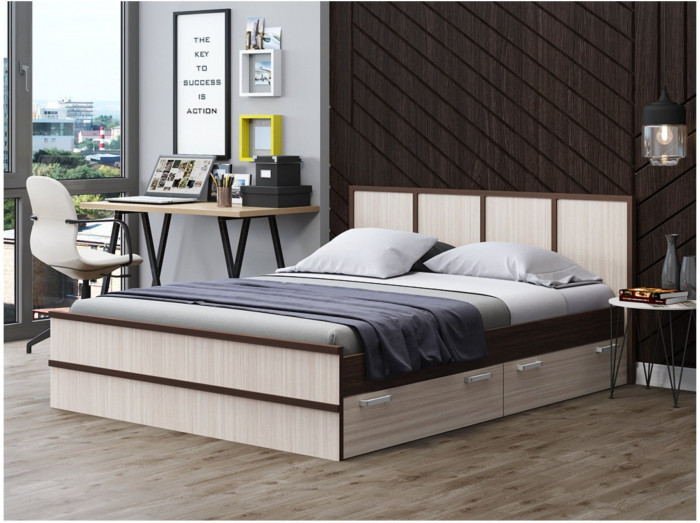 Карина-3 Кровать 160 (Венге / Ясень шимо светлый)