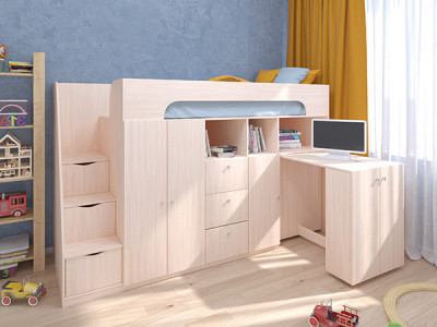 Кровать чердак Астра 11 Дуб молочный/Дуб молочный