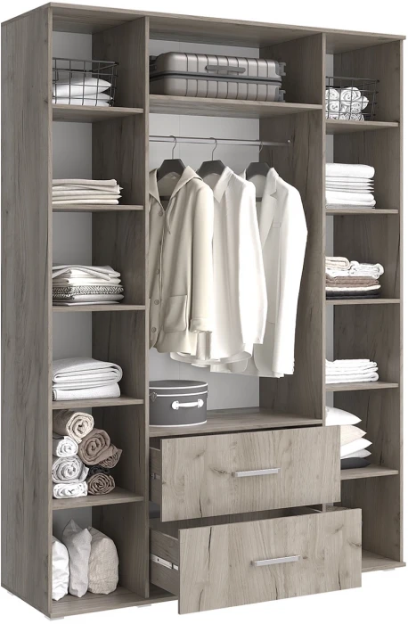 Шкаф 4-х створчатый с зеркалом Фиеста NEW, Крафт серый/Кашемир